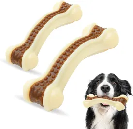 2 Pack- Indestructible Dog Chew Toys for Aggressive Chewers - Durable Nylon Bone for Large & Medium Dogs, Milk Flavor, Promotes Dental Health & Keeps Dogs Busy