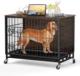 2024 New Dog Crate Furniture, Chic 32.5" Medium-Sized Dog Crate with Dual Access, Seamless Cleaning, Interior Style Boost, Robust & Mobile Design for The Modern Pet, Rustic Brown