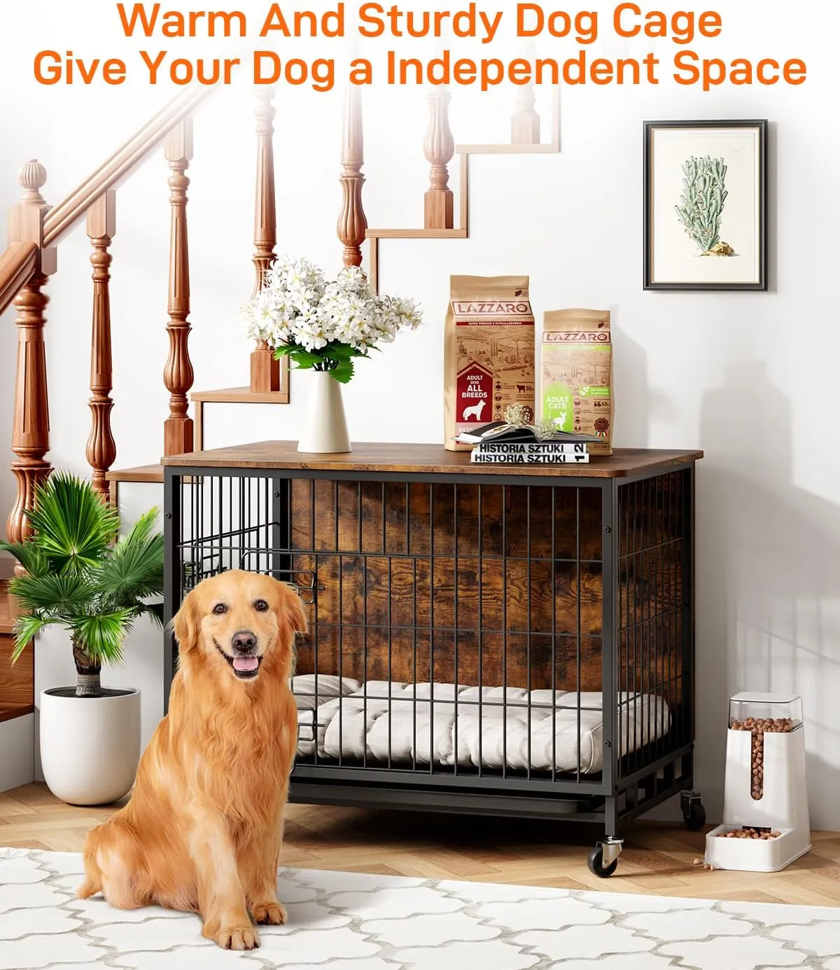 2024 New Dog Crate Furniture, Chic 32.5" Medium-Sized Dog Crate with Dual Access, Seamless Cleaning, Interior Style Boost, Robust & Mobile Design for The Modern Pet, Rustic Brown