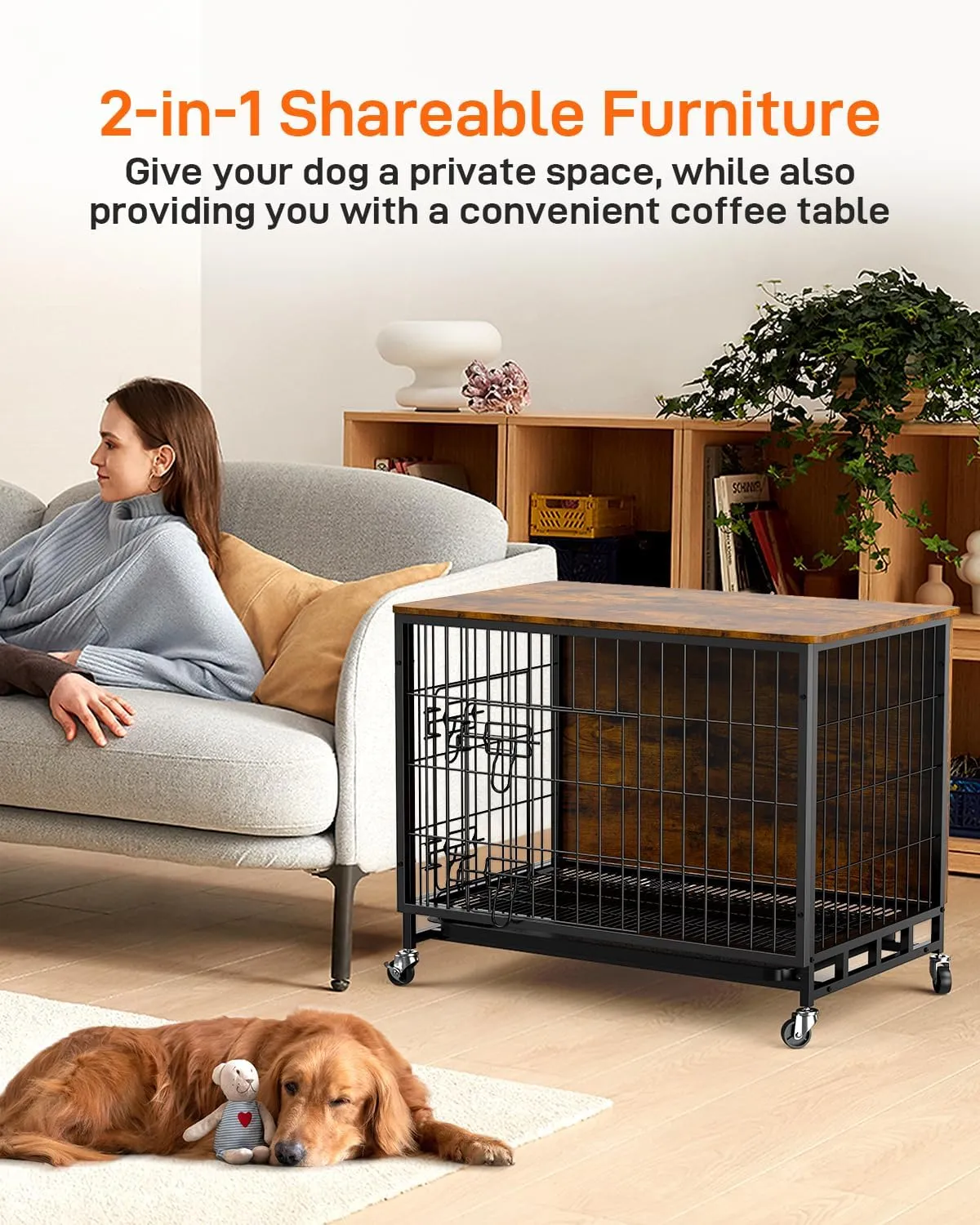 2024 New Dog Crate Furniture, Chic 32.5" Medium-Sized Dog Crate with Dual Access, Seamless Cleaning, Interior Style Boost, Robust & Mobile Design for The Modern Pet, Rustic Brown