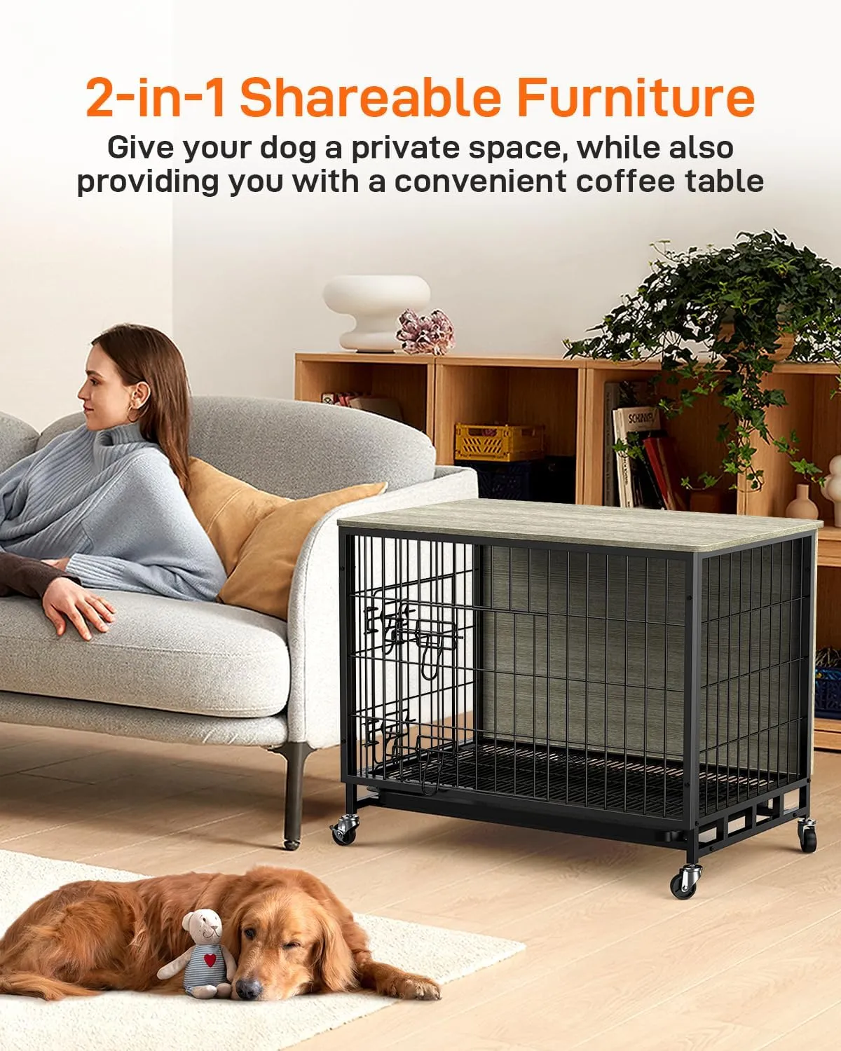 2024 New Dog Crate Furniture, Chic 32.5" Medium-Sized Dog Crate with Dual Access, Seamless Cleaning, Interior Style Boost, Robust & Mobile Design for The Modern Pet, Rustic Gray
