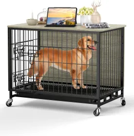 2024 New Dog Crate Furniture, Chic 32.5" Medium-Sized Dog Crate with Dual Access, Seamless Cleaning, Interior Style Boost, Robust & Mobile Design for The Modern Pet, Rustic Gray