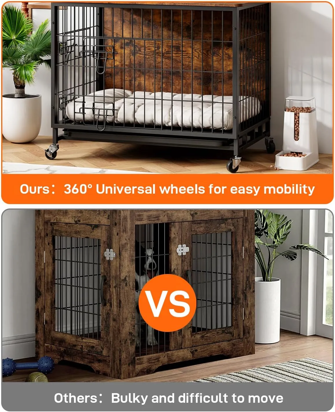 2024 New Dog Crate Furniture, Chic 32.5" Medium-Sized Dog Crate with Dual Access, Seamless Cleaning, Interior Style Boost, Robust & Mobile Design for The Modern Pet, Rustic Gray