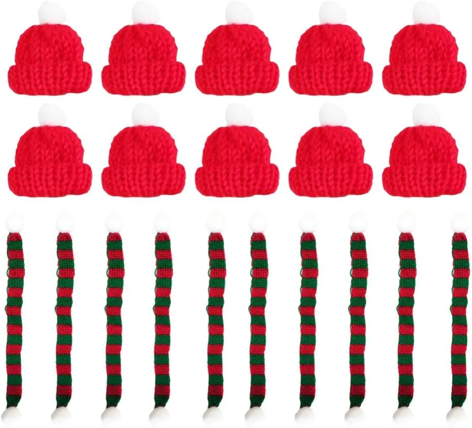 20pcs Mini Christmas Knit Hat Scarf Doll Hat Scarf Dog Costume Wine Bottle Decor