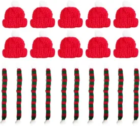 20pcs Mini Christmas Knit Hat Scarf Doll Hat Scarf Dog Costume Wine Bottle Decor