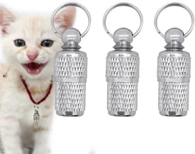 3 Pcs Pet ID Tags, Waterproof Pet Dog Cat ID Tags Capsule Collar Pendant Tags, Stainless Steel Small Animal ID Tag Barrel Hidden Tube for Anti-Lost Puppy Tags Personalized Small Dog (Sliver,Small)