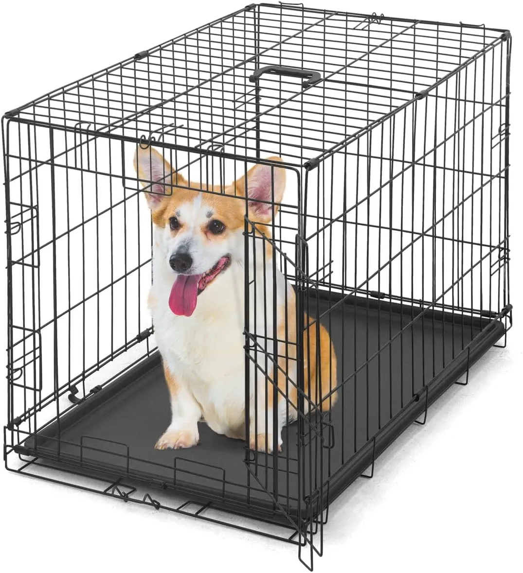 30 Wire Metal Dog Kennel w/Easy-Flick Lock, Foldable Dog Crate w/Divider Panel, Leak-Proof Pan & Protecting Feet, 30 Inch Medium Dog Crate Indoor Wire Dog Cage