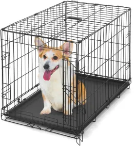 30 Wire Metal Dog Kennel w/Easy-Flick Lock, Foldable Dog Crate w/Divider Panel, Leak-Proof Pan & Protecting Feet, 30 Inch Medium Dog Crate Indoor Wire Dog Cage