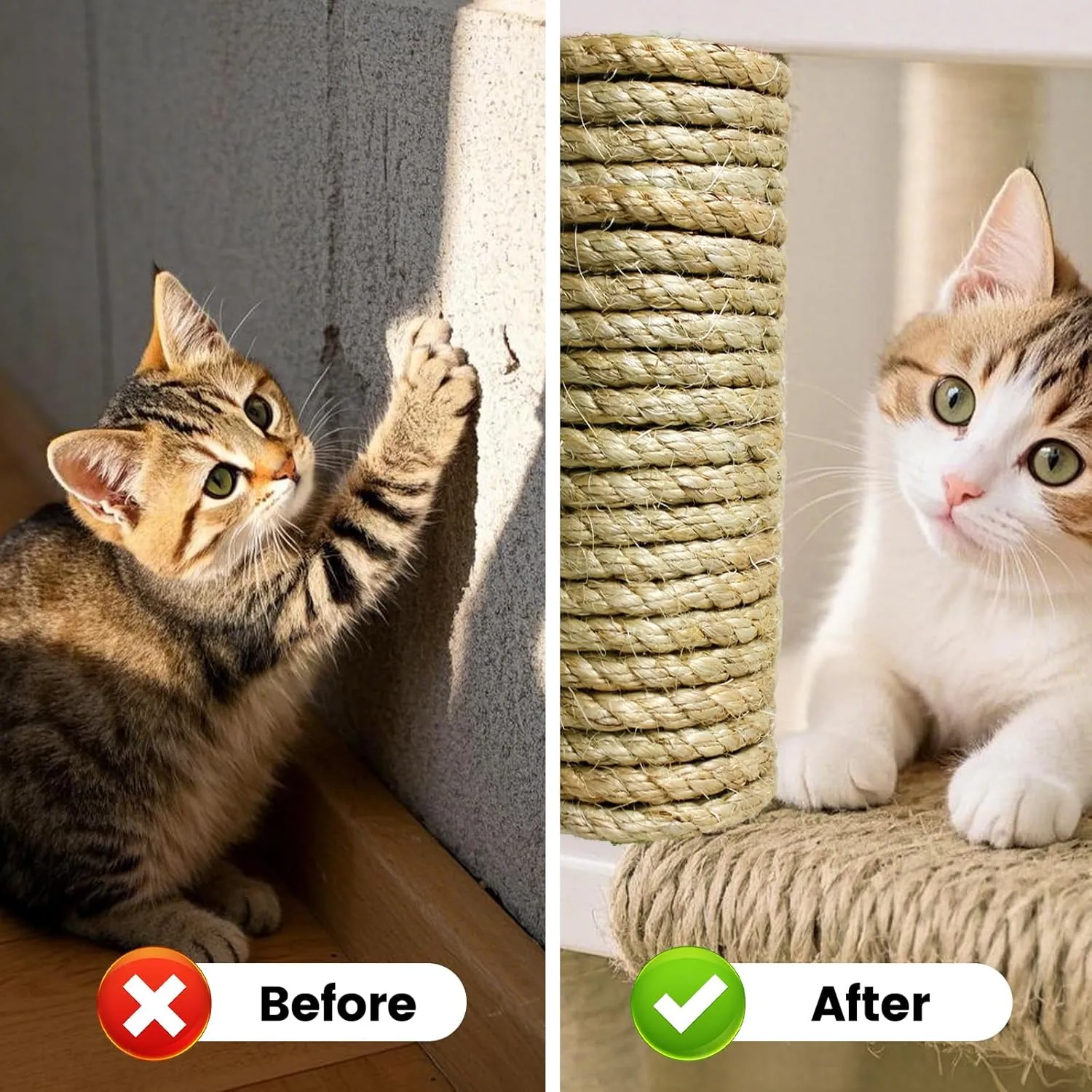 3/8 Inch Natural Sisal Rope 100FT for Cat Scratcher, Cat Scratching Post Tower Replacement, Recovering and DIY