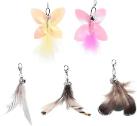 5pcs Cat Feather Toys Replacement, Cat Wand Toy Refills Natural Feathers Replacement Teasers, Cat Wand Feather Refills Interactive Cat Toys with Bell Refills