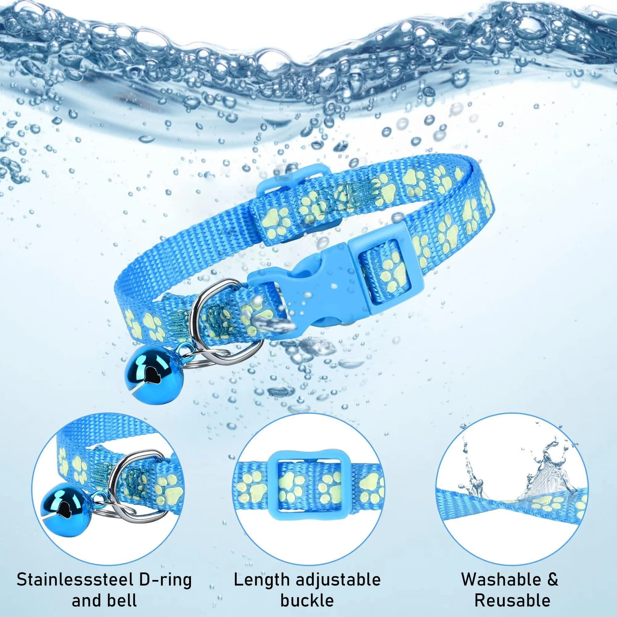 6 PCS Adjustable Cat Collar with Bell