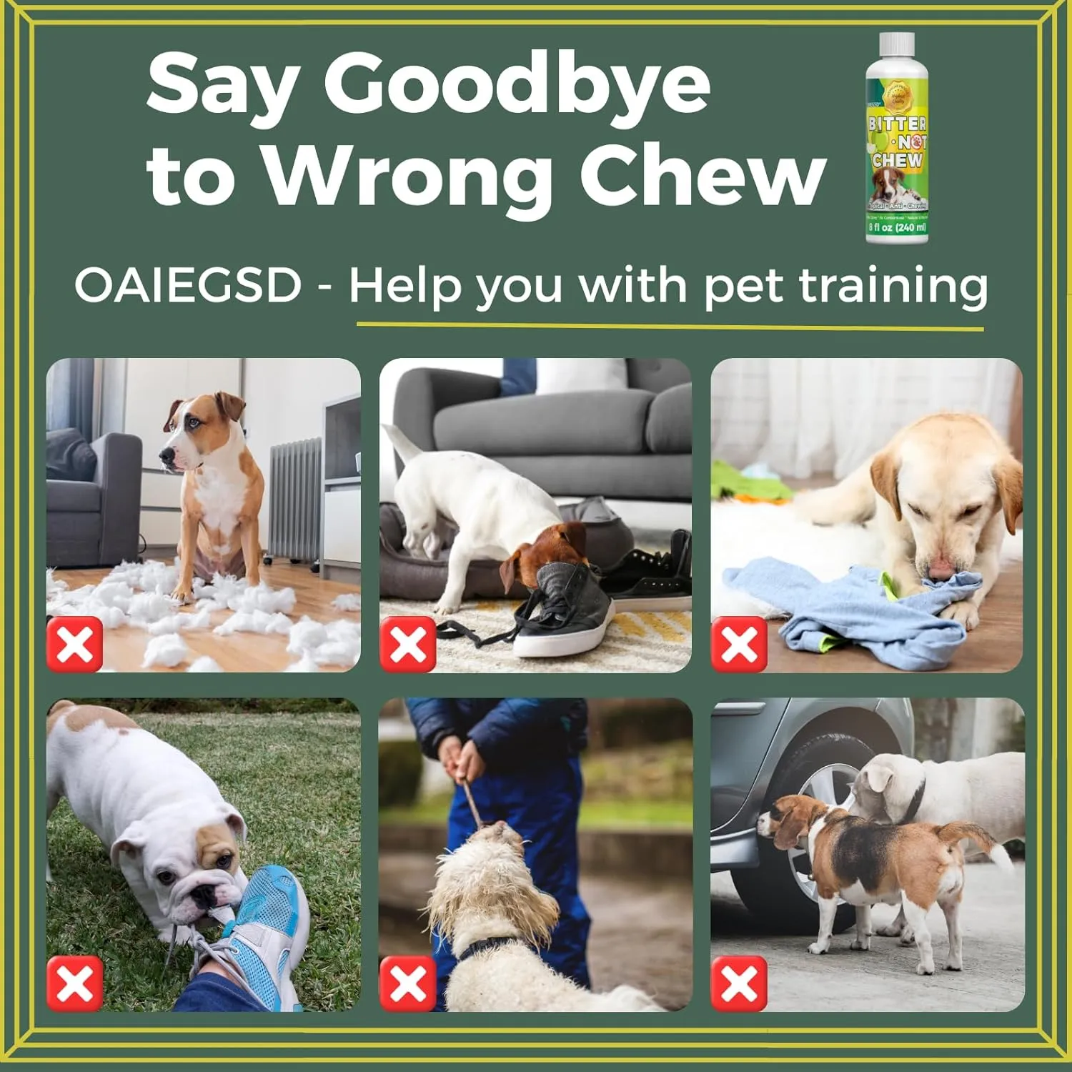 8 Oz Quality Bitter Apple Anti Chew Liquid, Indoor & Outdoor Natural Dogs No Chew & Lick, Dog & Cat Effectively Trained No Chew Bitter Apple