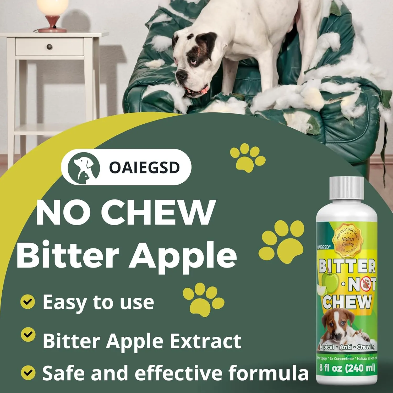8 Oz Quality Bitter Apple Anti Chew Liquid, Indoor & Outdoor Natural Dogs No Chew & Lick, Dog & Cat Effectively Trained No Chew Bitter Apple