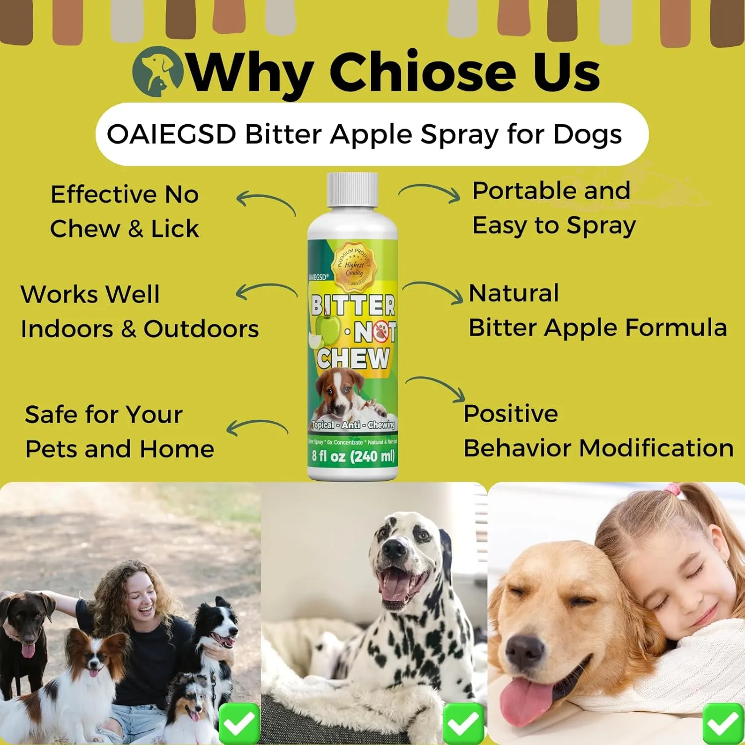 8 Oz Quality Bitter Apple Anti Chew Liquid, Indoor & Outdoor Natural Dogs No Chew & Lick, Dog & Cat Effectively Trained No Chew Bitter Apple