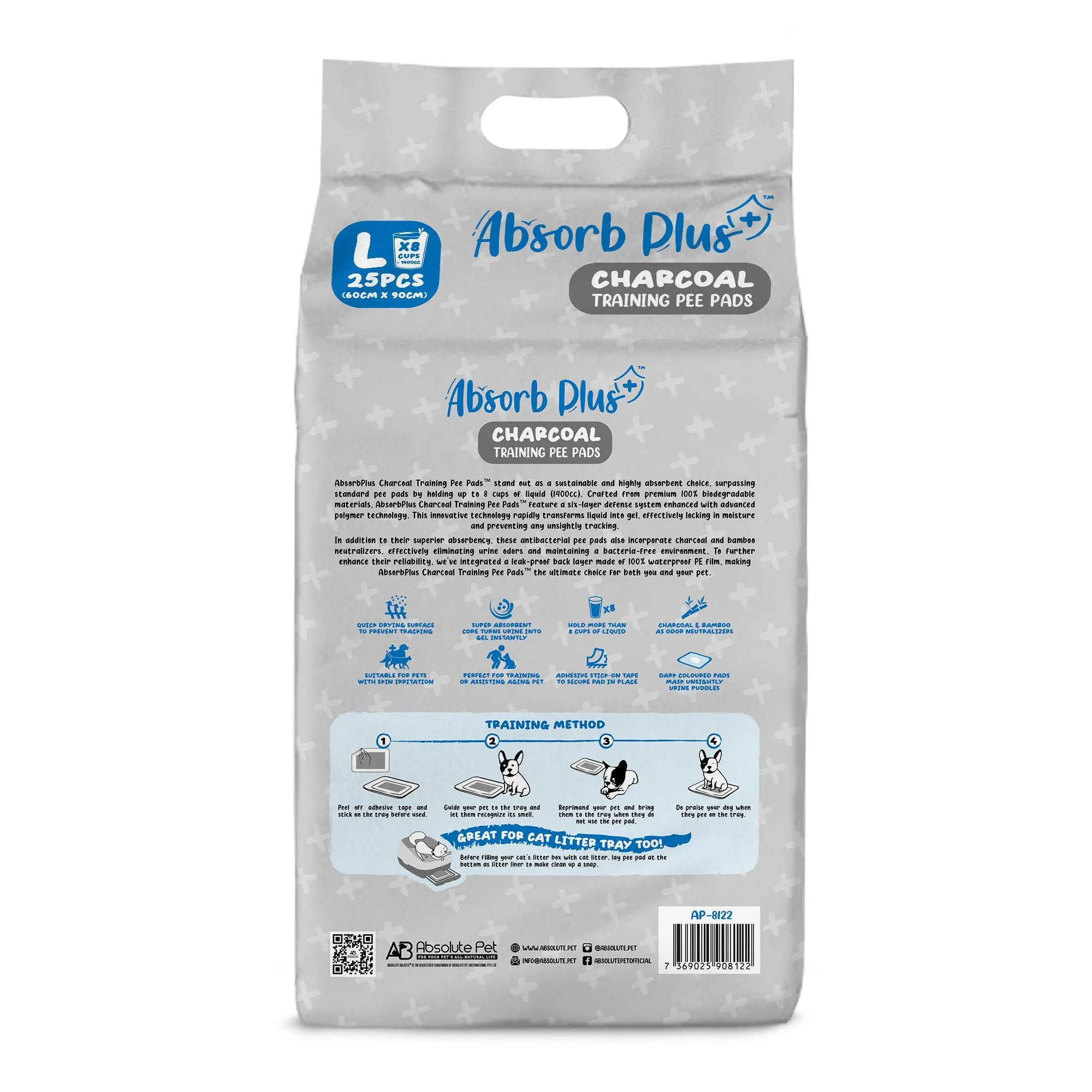Absorb Plus Charcoal Pee Pad Pet Sheets - L (25pcs) | 60cm x 90cm