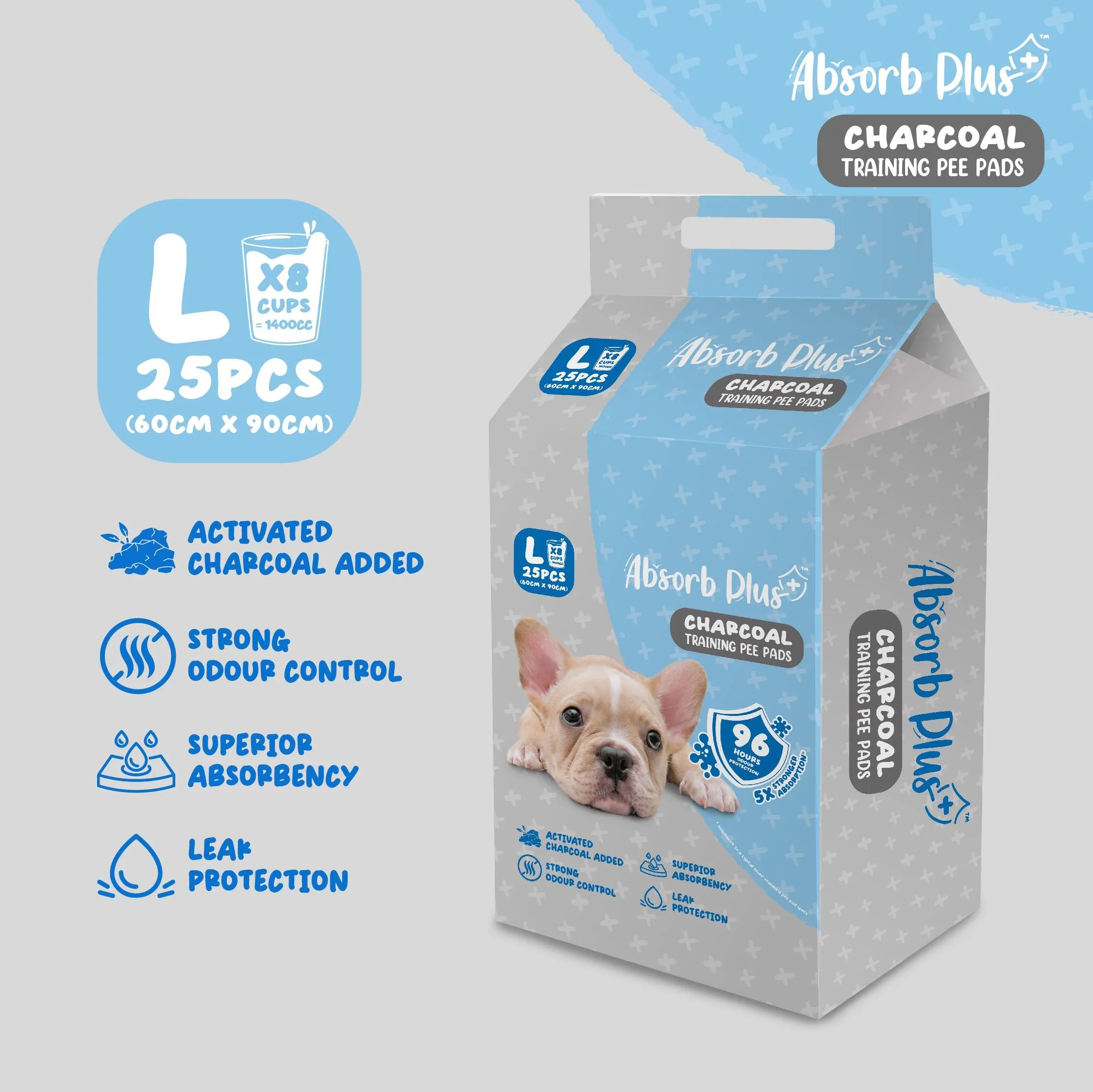 Absorb Plus Charcoal Pee Pad Pet Sheets - L (25pcs) | 60cm x 90cm