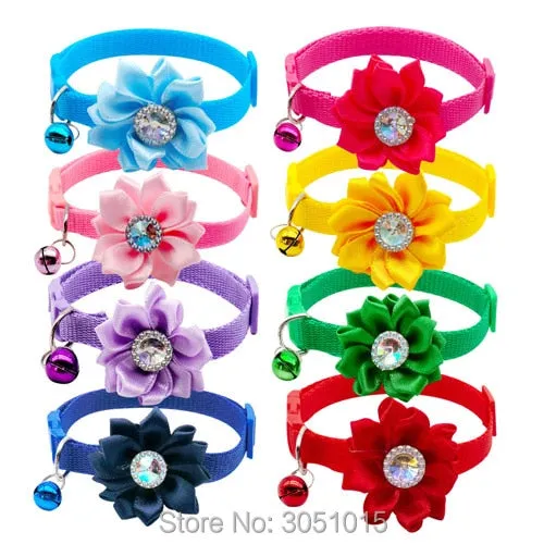 Adjustable Flower Dog Collar with Bell