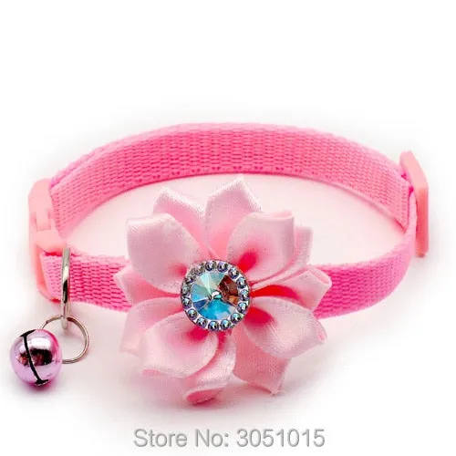 Adjustable Flower Dog Collar with Bell