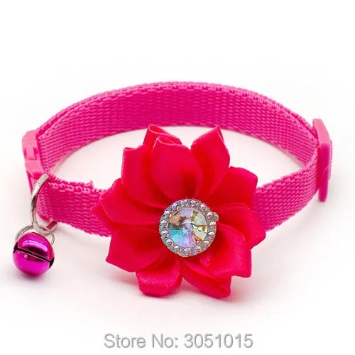 Adjustable Flower Dog Collar with Bell