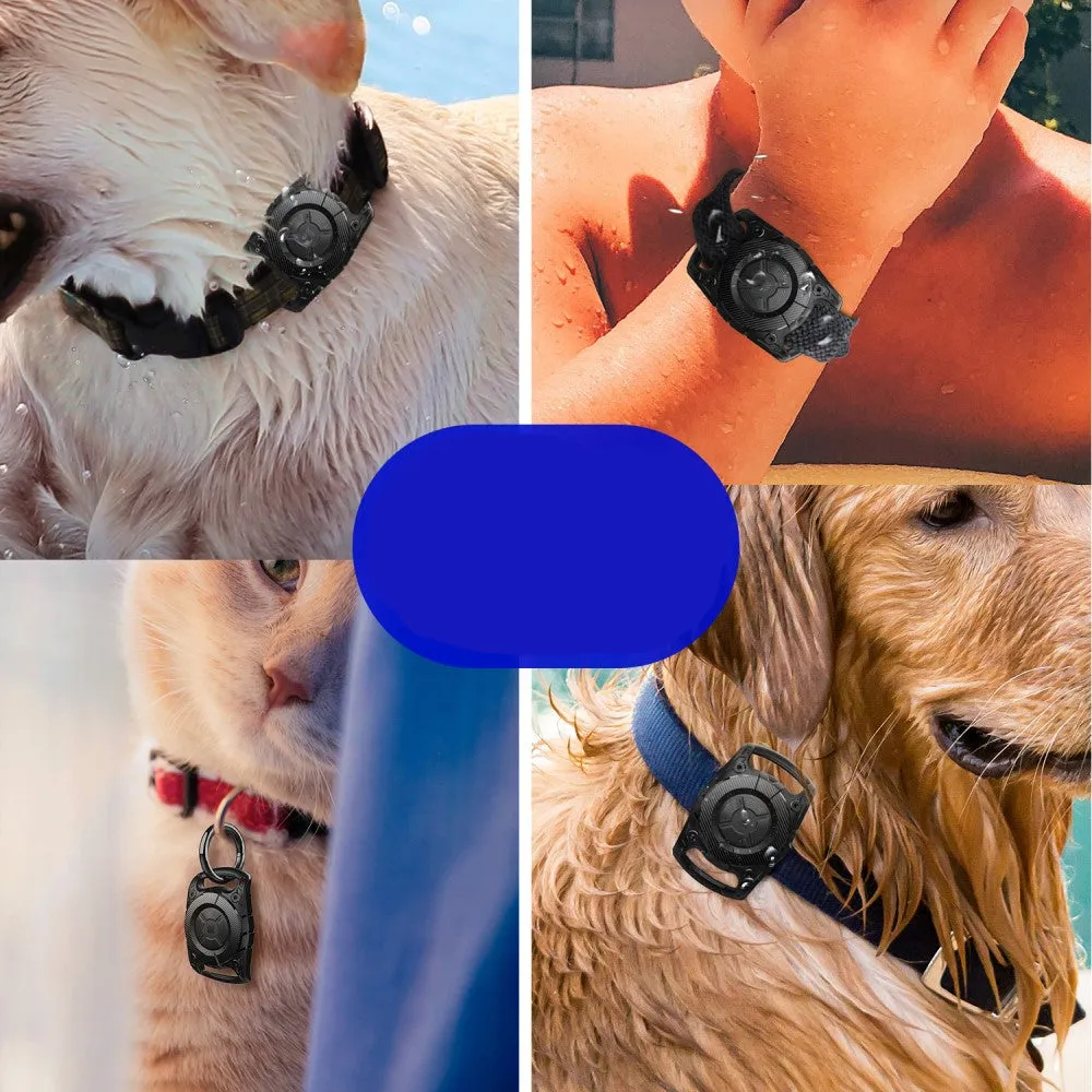 Apple AirTag hard case neck strap holder for pets in carbon look IP67 (dog / cat) - Black