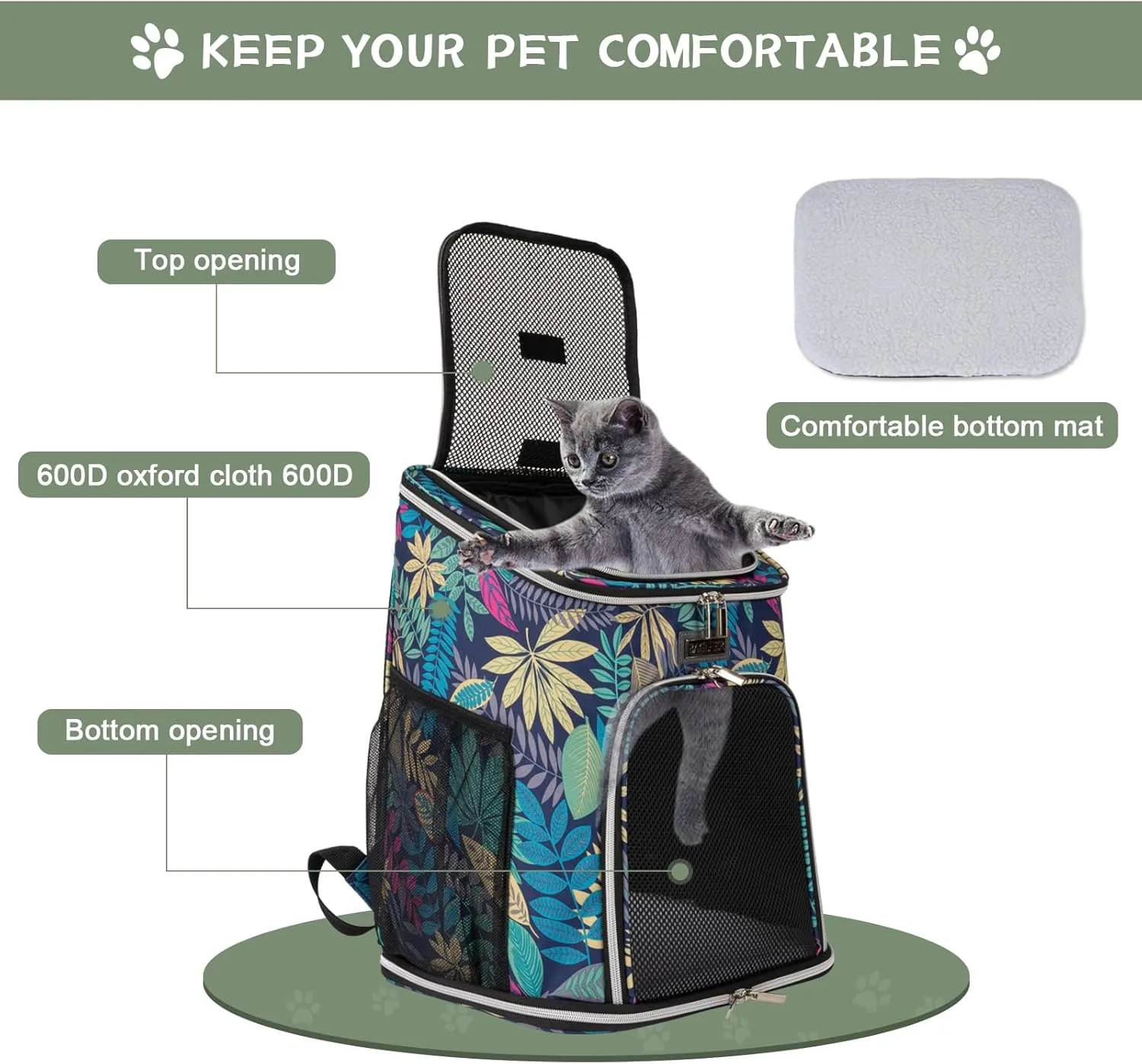 BAGLHER Cat Backpack Carrier, Mesh Pet Cat Carrier for Medium Small Dog Cat Puppy Kitten Bunny up to 18lbs, Dog Travel Backpack for Picnic Hiking Walking Cycling