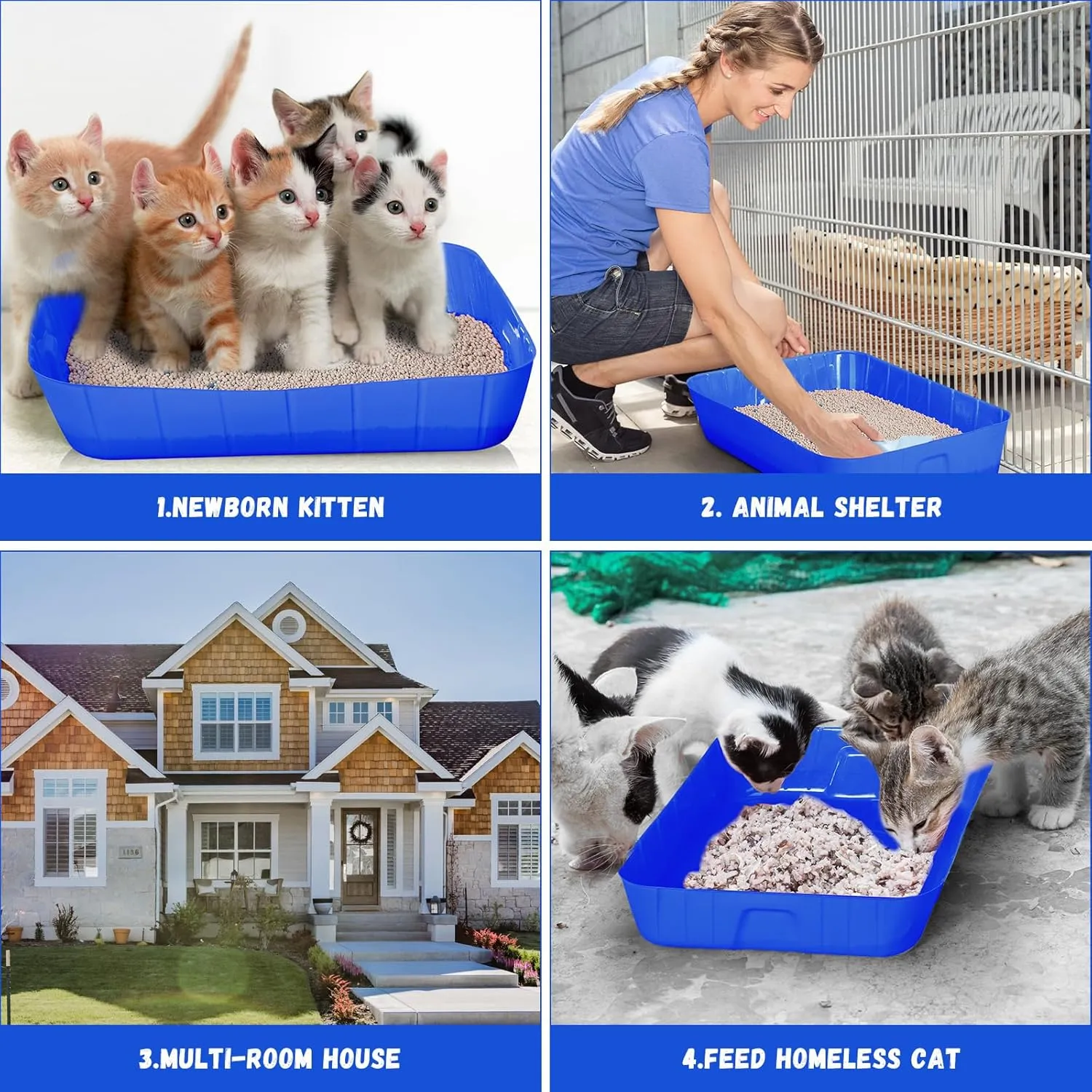 Bokon 25 Pcs Disposable Litter Boxes for Cats Plastic Cat Litter Tray Large Kitten Pan for Kitty Rabbit Guinea Pig Hamster Pets Supplies Travel Home Toilet, 15.7 x 11.8 x 3 Inches(Royal Blue)