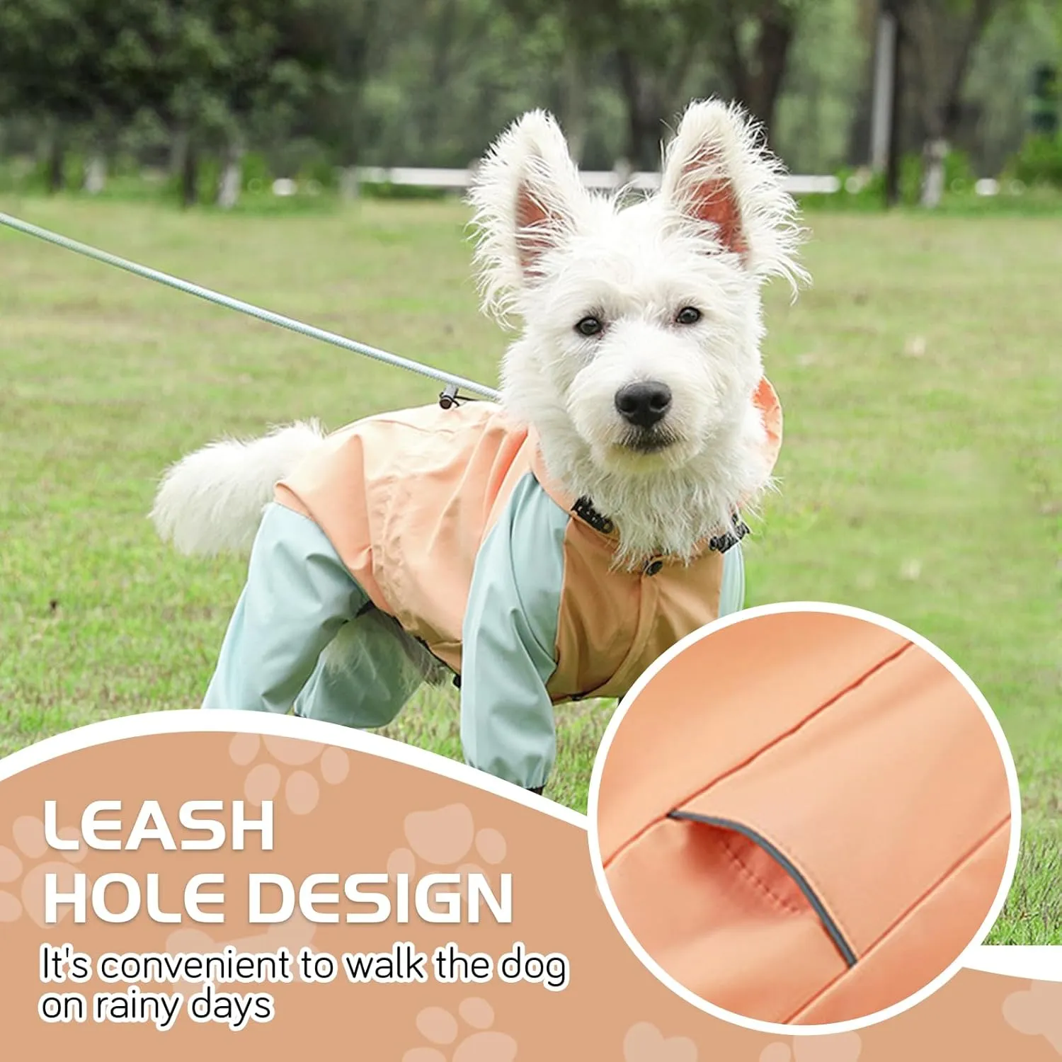 BRKURLEG Dog Raincoat for Small Dogs, 4 Legs Dog Rain Jacket, Pet Waterproof Rainproof Jacket with Leash Hole Reflective Pet Poncho for Small Dogs Boy Girl, Orange S