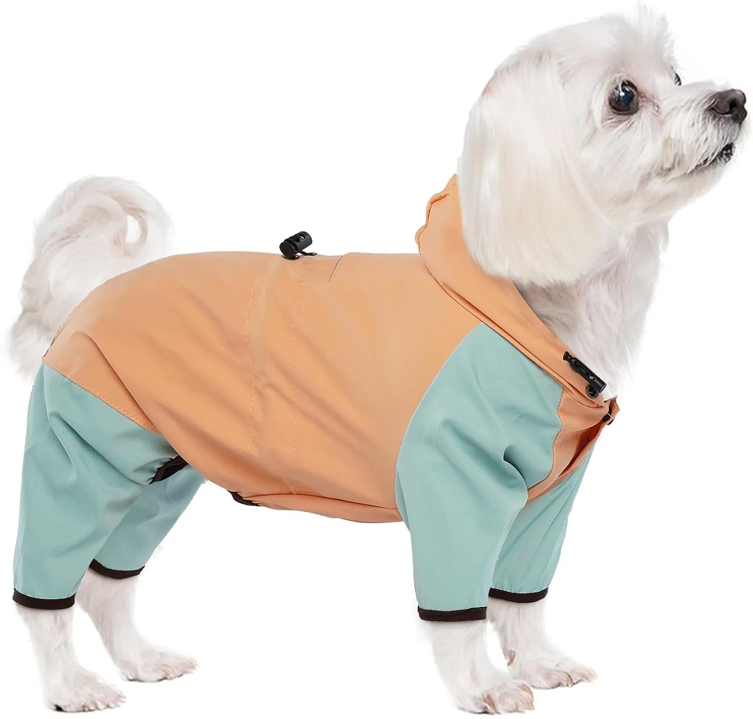 BRKURLEG Dog Raincoat for Small Dogs, 4 Legs Dog Rain Jacket, Pet Waterproof Rainproof Jacket with Leash Hole Reflective Pet Poncho for Small Dogs Boy Girl, Orange S