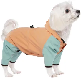 BRKURLEG Dog Raincoat for Small Dogs, 4 Legs Dog Rain Jacket, Pet Waterproof Rainproof Jacket with Leash Hole Reflective Pet Poncho for Small Dogs Boy Girl, Orange S