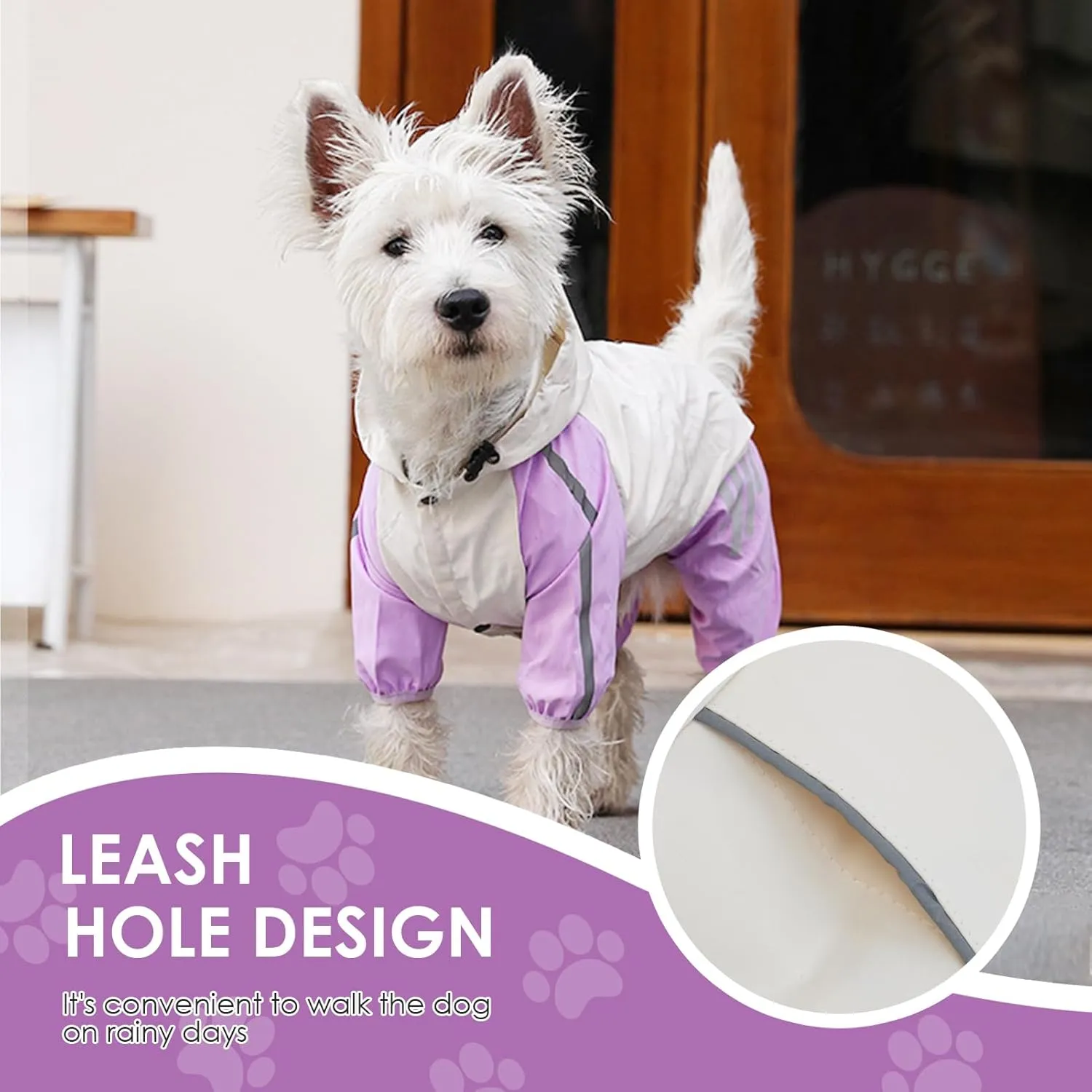 BRKURLEG Small Dog Raincoat, 4 Legs Dog Rain Jacket, Pet Waterproof Rainproof Jacket with Leash Hole Reflective Pet Poncho for Small Dogs Boy Girl, Purple M