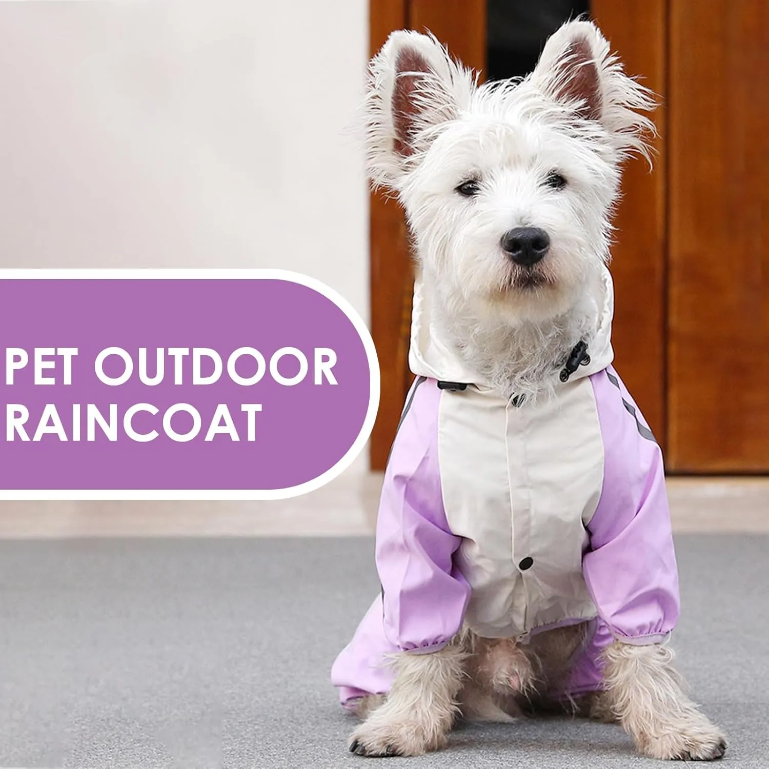 BRKURLEG Small Dog Raincoat, 4 Legs Dog Rain Jacket, Pet Waterproof Rainproof Jacket with Leash Hole Reflective Pet Poncho for Small Dogs Boy Girl, Purple M