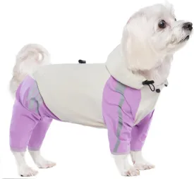 BRKURLEG Small Dog Raincoat, 4 Legs Dog Rain Jacket, Pet Waterproof Rainproof Jacket with Leash Hole Reflective Pet Poncho for Small Dogs Boy Girl, Purple M