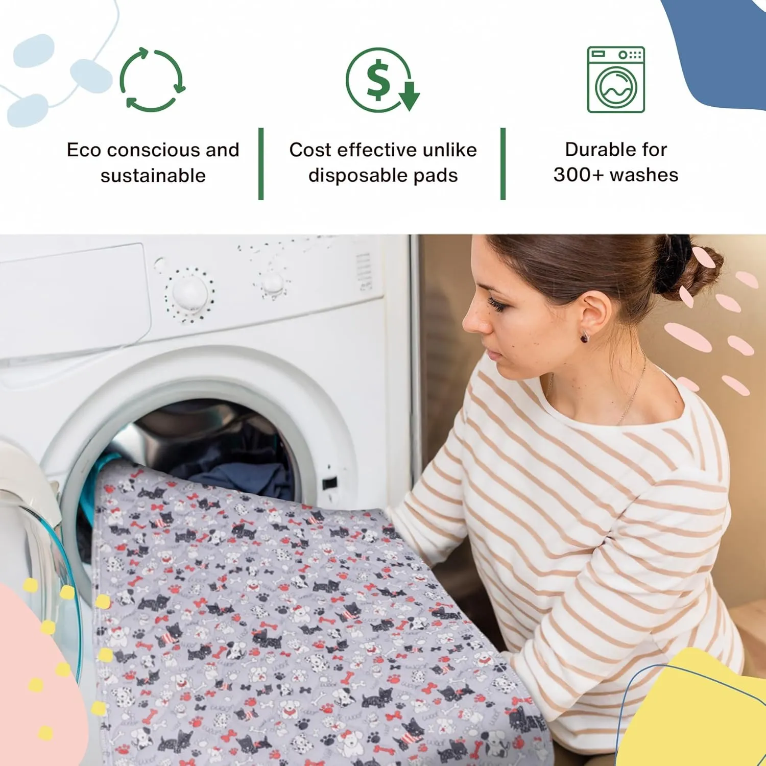 Caldwell's Pet Supply Co. 24x36 Potty Pads, Washable Pee Pads for Dogs, Reusable Pee Pads for Dogs, Puppy Potty Mat, Whelping Rug, Reusable Puppy Mat, Medium (Set of 3)