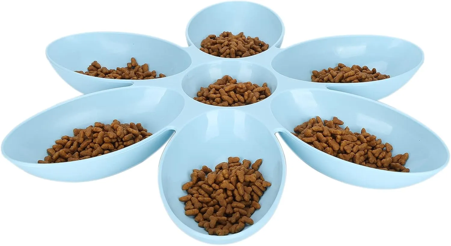 Cat Food Bowl, Bowls FoodGrade Flower Petals Shaped 6 Grids Pet Water Basic Feeding for and Dishes Multi Feeder Dog Puppy Kittens (Blue)