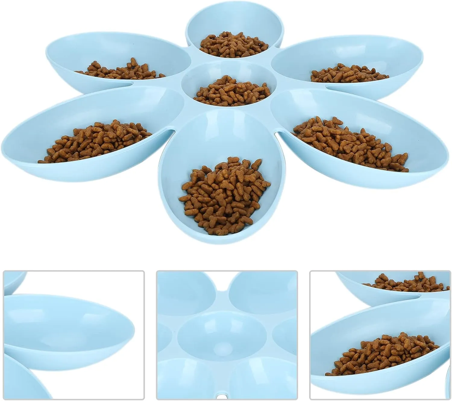 Cat Food Bowl, Bowls FoodGrade Flower Petals Shaped 6 Grids Pet Water Basic Feeding for and Dishes Multi Feeder Dog Puppy Kittens (Blue)