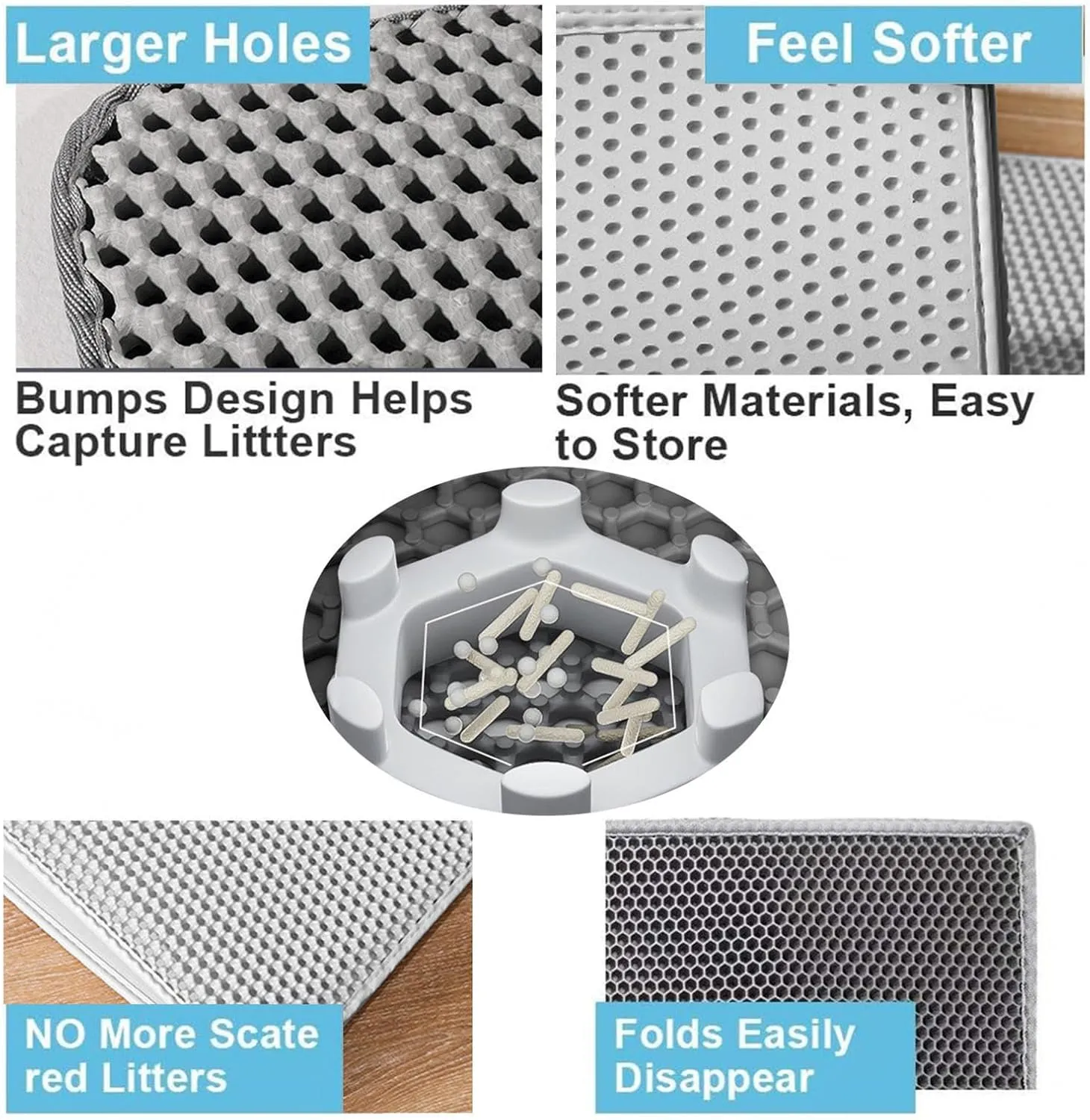 Cat Mats for Litter, Honeycomb Double Layer Easy Clean Cat Litter Trap Mat Less Waste,Soft On Paws,Non-Slip, Cat Litter Trap Mats,Yellow-M
