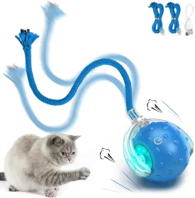 Cat Toys for Bored Indoor Adult Cats, Interactive Cat Ball Toy, Moving Kitty Toy with a Tail, Enrichment Gameplay, Chirping & Motion Activated, Suitable for Thick Carpets