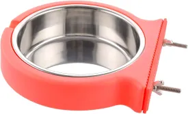 Crate Dog Bowl Removable Stainless Steel Water Food Bowls Cage Coop Cup for Cat Puppy Bird Pets (Large, Pink Orange with Corrugated Clip)