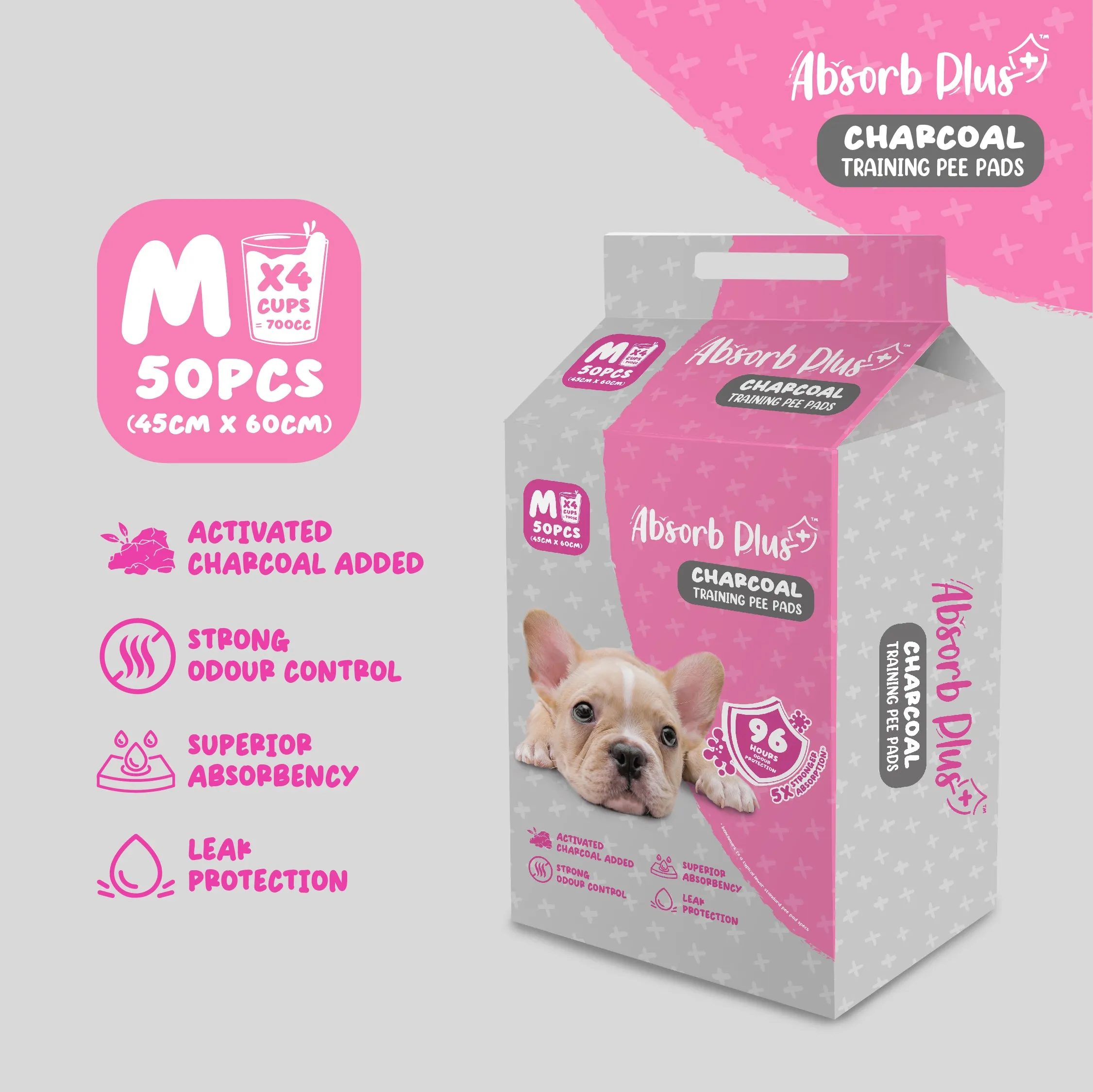 [CTN OF 8] Absorb Plus Charcoal Pee Pad Pet Sheets - M (8x50pcs) | 45cm x 60cm