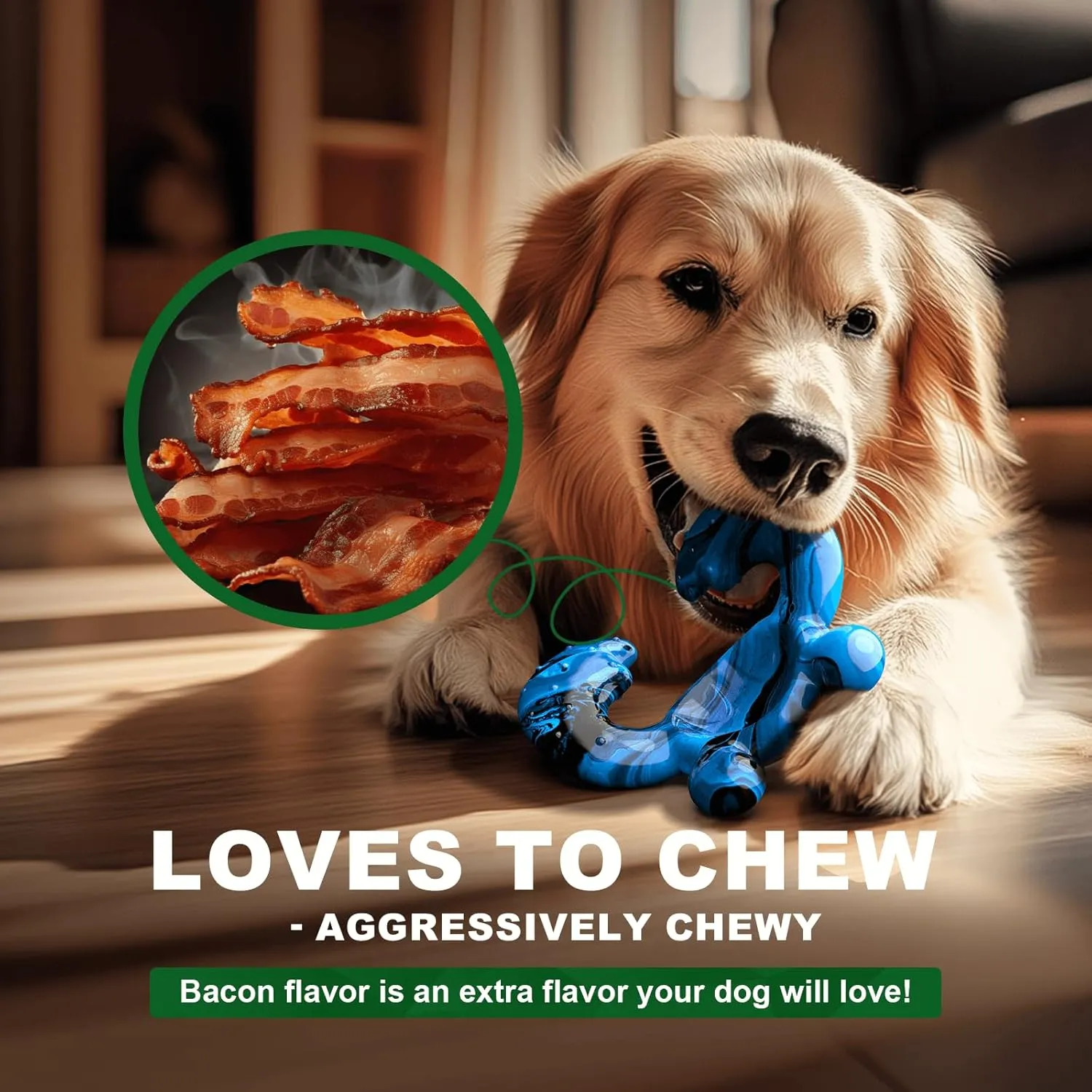 Dog Chew Toy for Aggressive Chewers  Tough Nylon Bone with Bacon Flavor for Pitbulls & Large Dogs, Indoor Play for Teeth Cleaning & Anxiety Relief