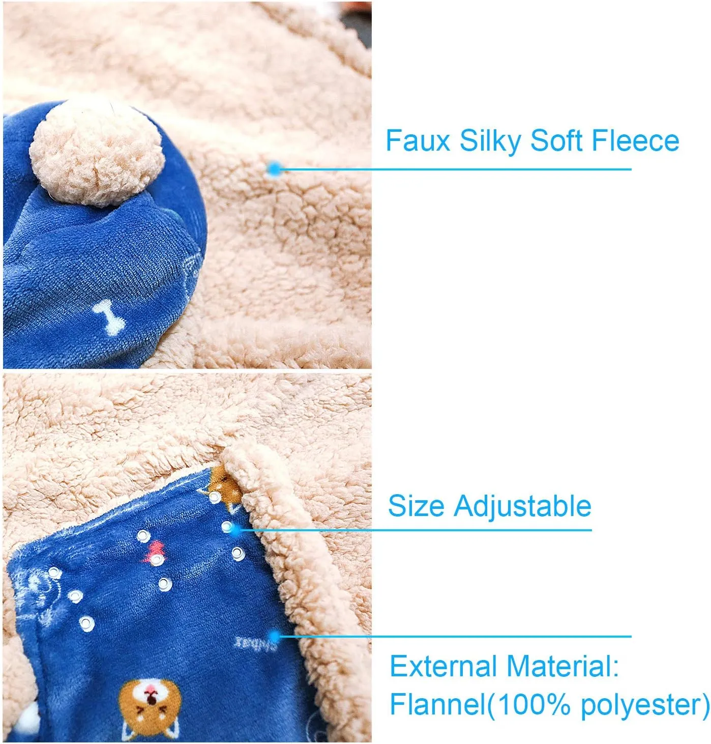 Dog Clothes Fleece Winter Coat Warm Soft Dog Vest for Cold Weather,Flannel Blanket Throw Multi-use Pet Apparel for Small Medium Dogs & Cats(S Blue)