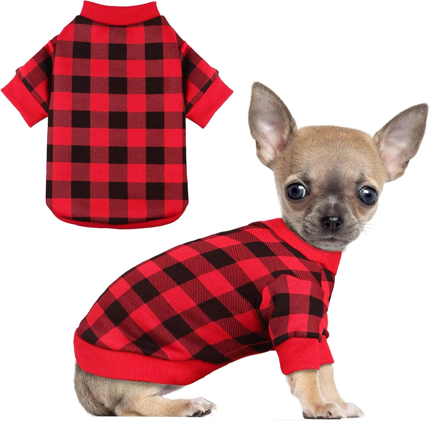 Dog Fleece Sweater for Small Dogs Buffalo Plaid Dog Clothes Soft Thickening Warm Small Dog Sweater Puppy Clothes for Small Dogs Girl & Boy(XS)