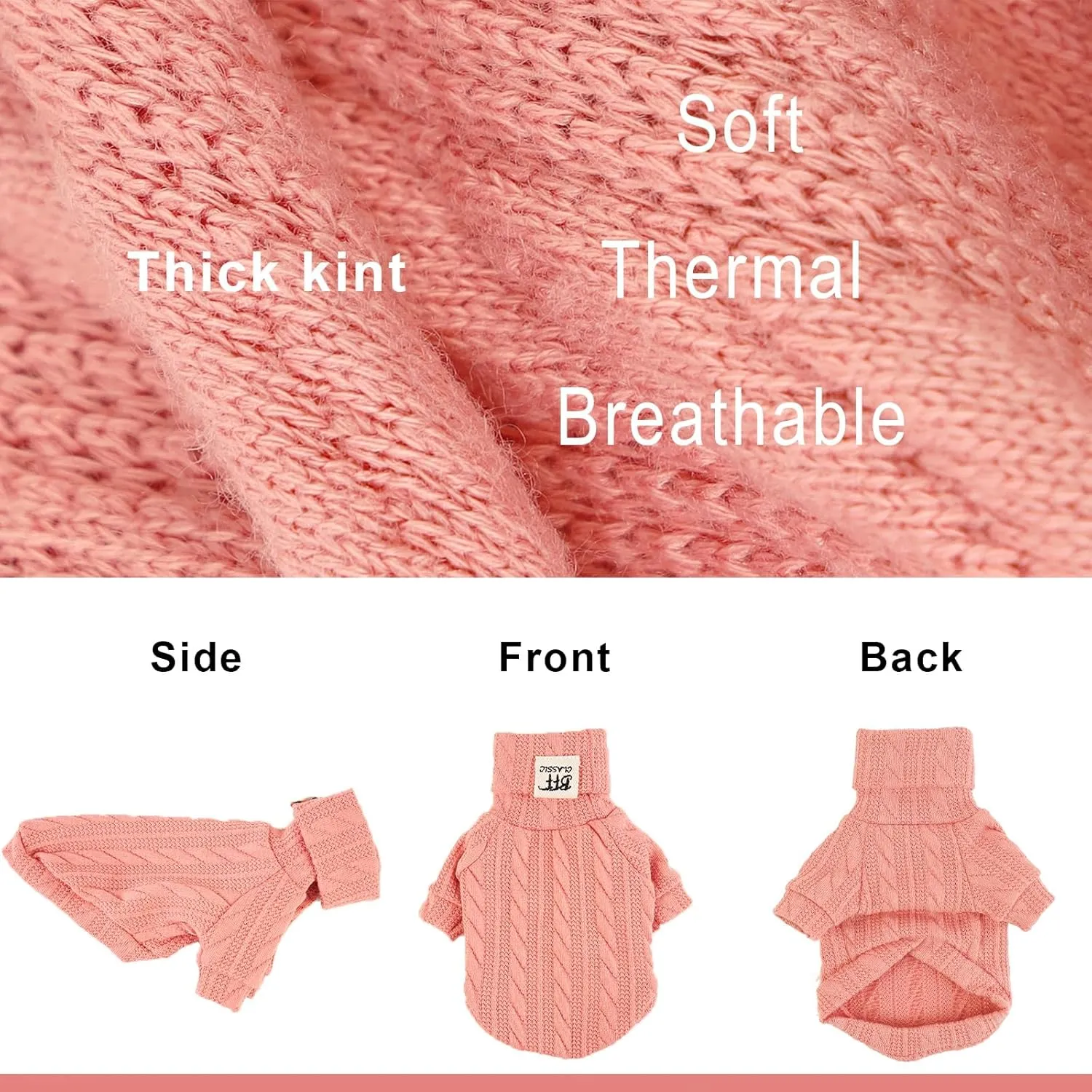 Dog Sweater, Fashion Warm Cat Jumper, Winter Knitted Pullover Soft Turtleneck Clothes Vest - Soft Pet Winter Supplies for Puppy, Small, Medium, Large Dogs (Pink, L)