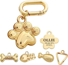 Dogs ID Tags Personalized Double Sided Deep Engraved Cat & Dog Collar Charm Paw Balloon Shape Brass