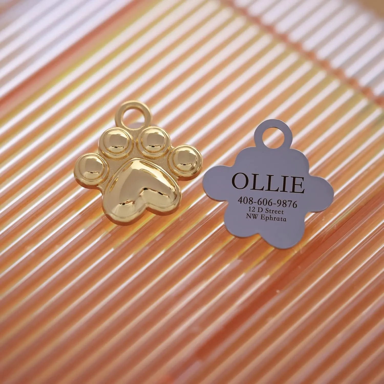 Dogs ID Tags Personalized Double Sided Deep Engraved Cat & Dog Collar Charm Paw Balloon Shape Brass