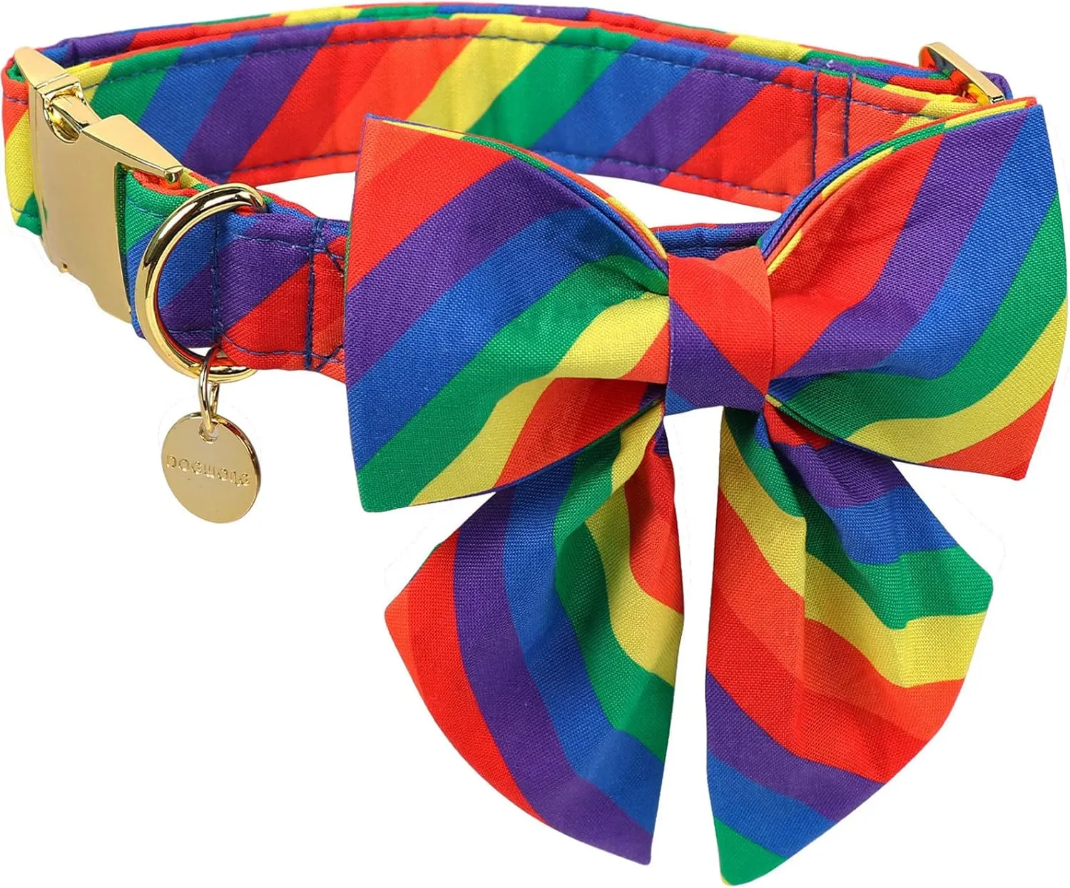 DOGWONG Rainbow Dog Collar with Pretty Bow Tie for LGBT Pride Month - Adjustable and Comfortable LGBTQ Collar for Large Medium Small Pet