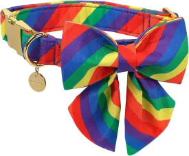 DOGWONG Rainbow Dog Collar with Pretty Bow Tie for LGBT Pride Month - Adjustable and Comfortable LGBTQ Collar for Large Medium Small Pet