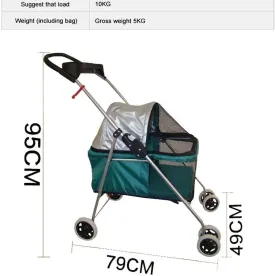 Double Dog Stroller Pet Travel Stroller Dog Pram Travel Vet Stroller Disabled Dog Pushchair 2 Front Swivel Wheels & Rear Brake 360 Rotation Front Wheel (A)