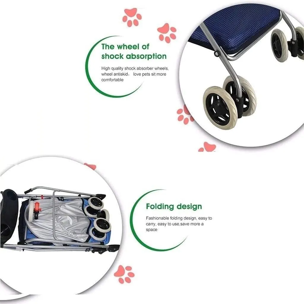 Double Dog Stroller Pet Travel Stroller Dog Pram Travel Vet Stroller Disabled Dog Pushchair 2 Front Swivel Wheels & Rear Brake 360 Rotation Front Wheel (A)