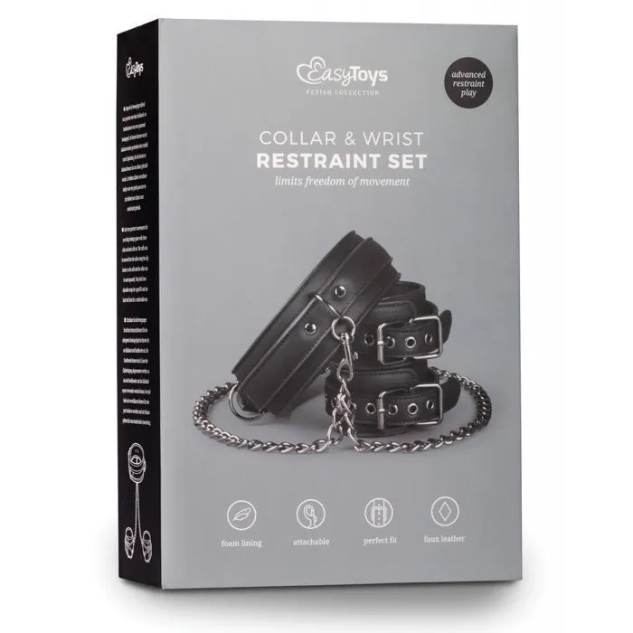 Easy Toys Faux Leather Collar w/Handcuffs - Black